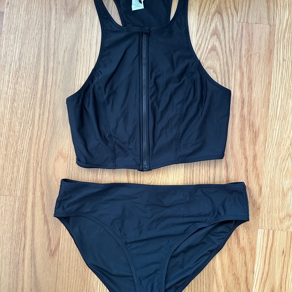 J. Crew Black Bikini Swimwear High-Neck Racerback